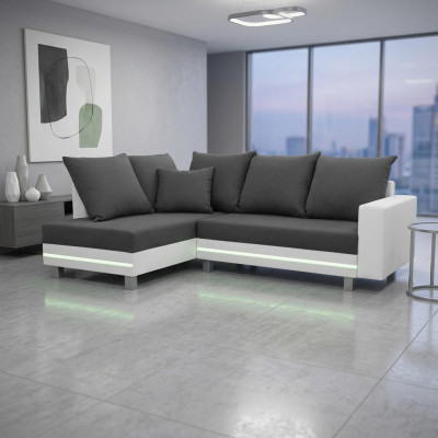 Diseño sofá esquinero en forma de L con función de cama, asiento sofá esquinero en textil acolchado LED