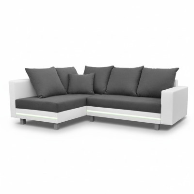 Diseño sofá esquinero en forma de L con función de cama, asiento sofá esquinero en textil acolchado LED