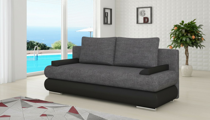 Sofá cama de diseño de tres plazas en tela para la sala de estar.