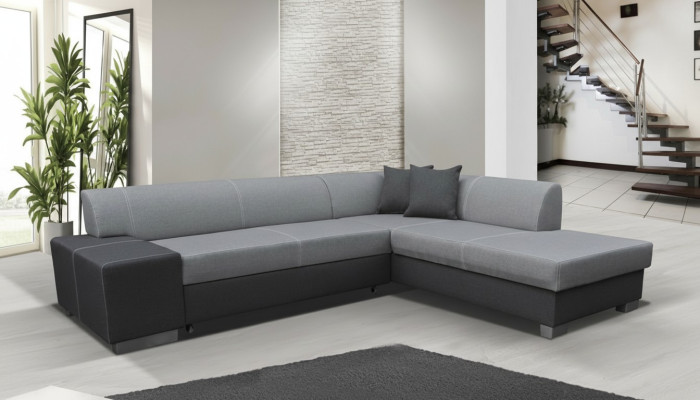 Sofá esquinero de diseño moderno Porto con función de cama, sofá de tela.