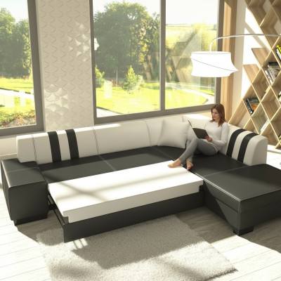 Sofá esquinero de diseño clásico Porto II con función de cama, sofá de tela.