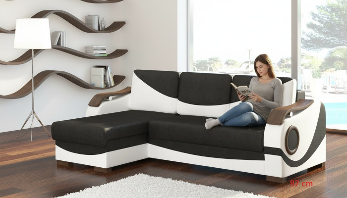Diseño de sofá de esquina Perto con función de cama, tapizado textil, sofás, sofás cama.