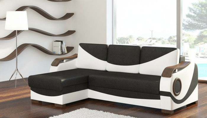 Diseño de sofá de esquina Perto con función de cama, tapizado textil, sofás, sofás cama.