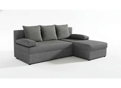 Sofá cama moderno de esquina tapizado con función de cama en textil y cuero.