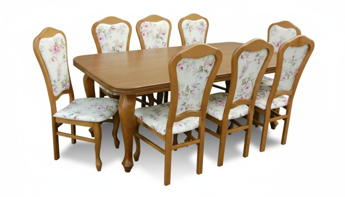 Clásico conjunto para comedor de diseñador: mesa de madera + 8 sillas.