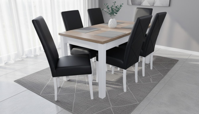 Conjunto completo de mesa y sillas de comedor de cuero moderno, un juego de 7 piezas.