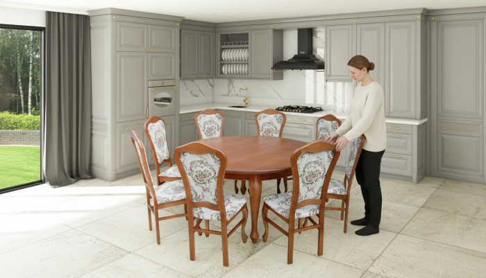 Mesa de comedor conjunto mesa + 8x sillas silla conjunto de comedor redondo redondeado