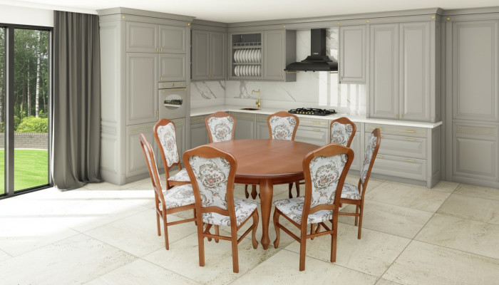 Mesa de comedor conjunto mesa + 8x sillas silla conjunto de comedor redondo redondeado