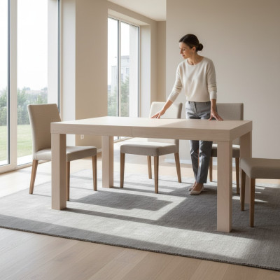 Mesa de madera extensible de diseño para decoración de mesa de comedor de sala de estar de madera sólida.