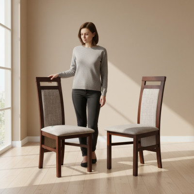 Lujo Diseño Silla de tapizado Sillas Asiento Espalda Madera maciza Comedor Madera K75 NUEVO
