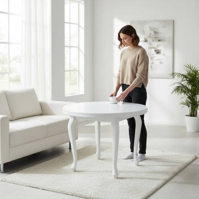 Clásica mesa redonda de madera para el comedor, diseño de mesas de salón.