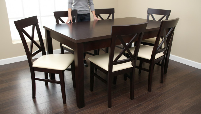 Mesa de comedor de diseñador + grupo de 6 sillas de comedor Mesa de madera de mesa