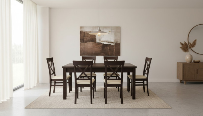 Mesa de comedor de diseñador + grupo de 6 sillas de comedor Mesa de madera de mesa