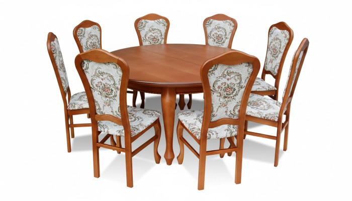 Clásica mesa redonda de madera diseño de comedor + 8 sillas