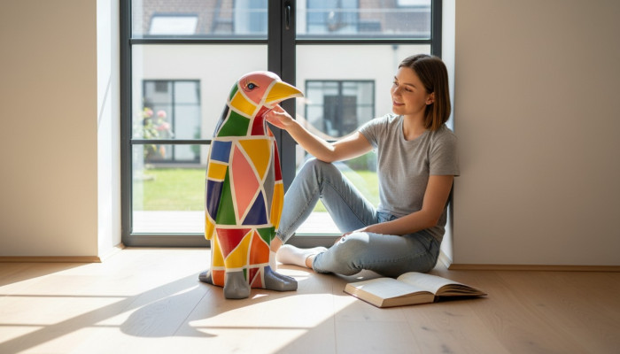 Diseño de lujo Figura Escultura Hecha a mano XXL 67cm Pingüino Esculturas de animales Figuras