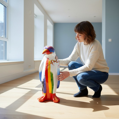 Diseño de lujo Figura Escultura Hecho a mano Pingüino Animal Esculturas XXL 67cm Figuras