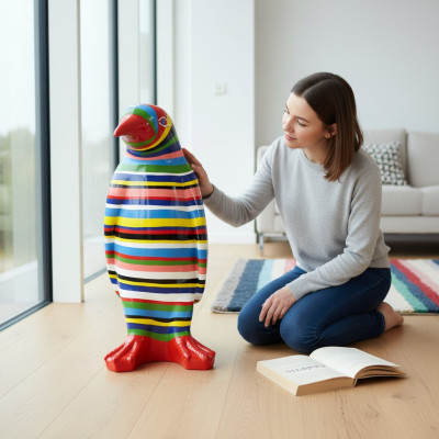XXL figura de diseñador hecha a mano, figuras pintadas, escultura, esculturas, estatua de pingüino.