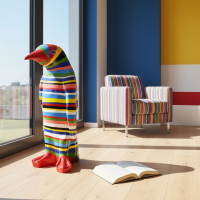 XXL figura de diseñador hecha a mano, figuras pintadas, escultura, esculturas, estatua de pingüino.