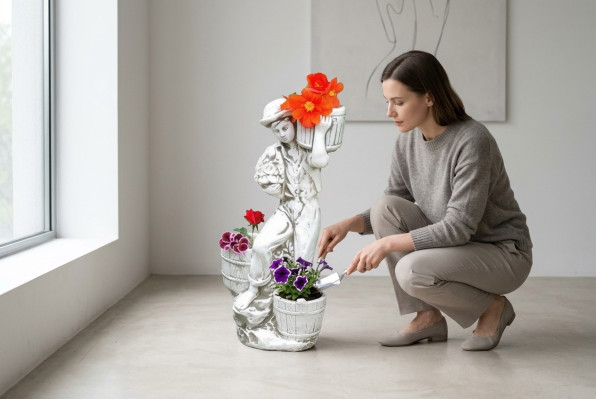 Figura Maceta Blanca Planta Cubo Decoración Figura Macetas Jardín