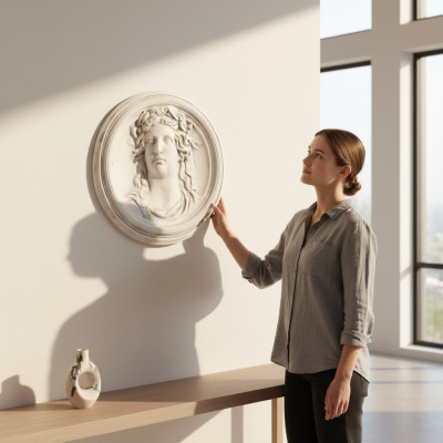 Relieve de pared, cuadro de relieve, imagen en estilo antiguo, decoración de pared 3D romana.