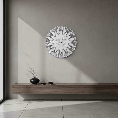 Relieve de pared de placa de piedra estilo antiguo con imagen de sol en relieve de concreto de piedra.