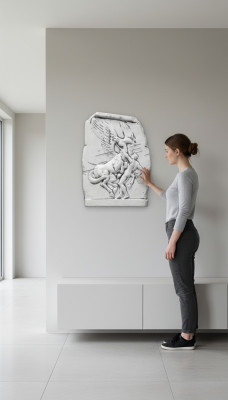 Relieve de pared, placa de piedra, imagen ángel estilo antiguo, relieve de yeso de piedra en la pared.