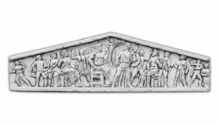 Relieve decorativo de pared en estilo antiguo de jardín con láminas de piedra e imágenes.