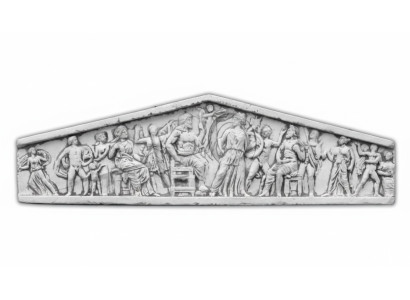 Relieve decorativo de pared en estilo antiguo de jardín con láminas de piedra e imágenes.