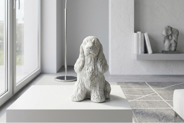 Decoración de jardín Estatua de piedra blanca de perro en la terraza.