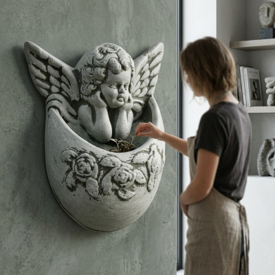 Relieve de pared placa de piedra imagen azteca ángel Antil Relieve de fundición de piedra pared