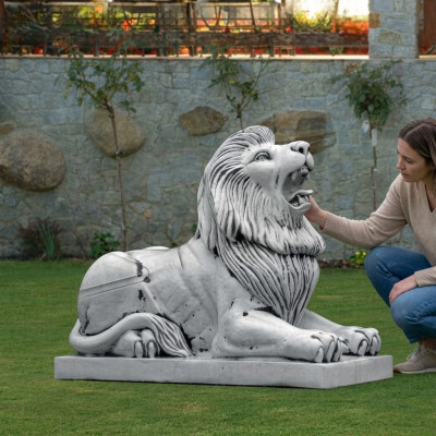 Figura de león XXL para decoración de jardín, terraza, piedra, escultura.