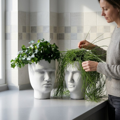 Diseño Maceta Cima Planta Cubo Vaso Figura Decorativa Macetas Cara Escultura