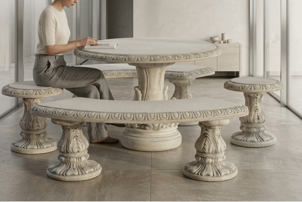 Mesa de piedra Terraza Jardín Decoración Muebles Diseño de estilo antiguo y elegante Mesas