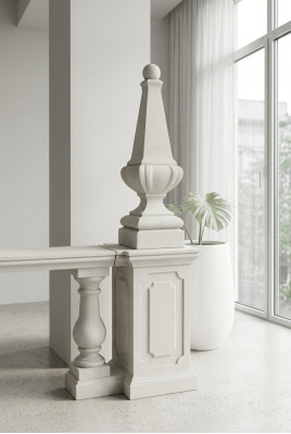 Decoración de columnas cónicas de piedra estilo antiguo romano.
