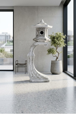 Jardín japonés lámparas decorativas blancas iluminación natural bebedero pájaros