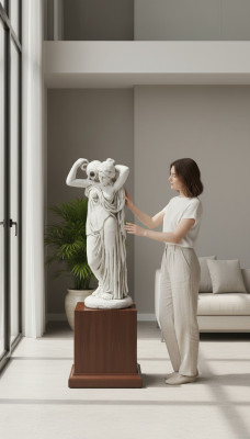 Figura de jardín "Señora Fontaine" 76 cm Estatua de estanque de personas de piedra fundida.
