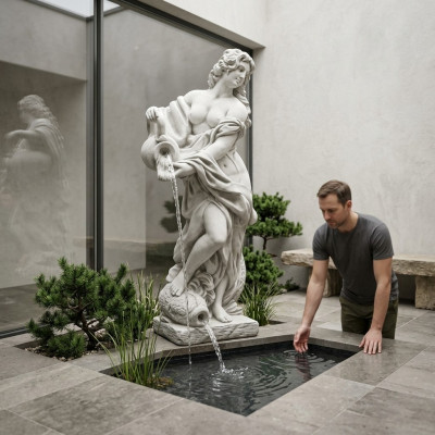 Figura de jardín "Señora Fontaine" 140 cm Figura de piedra de estanque de personas.