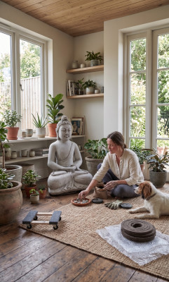 Buda Escultura en imitación de piedra. Gran escultura decorativa para jardin figura