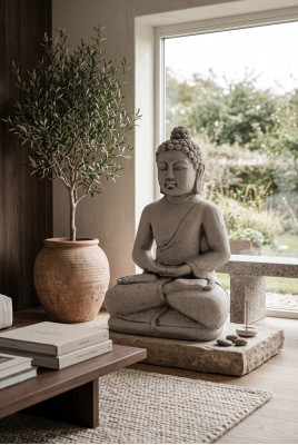 Buda Escultura en imitación de piedra. Gran escultura decorativa para jardin figura