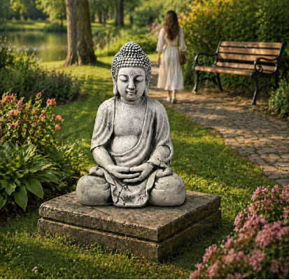 Figura de Buda en estilo de piedra. Gran escultura decorativa para jardín.