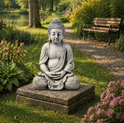 Figura de Buda en estilo de piedra. Gran escultura decorativa para jardín.