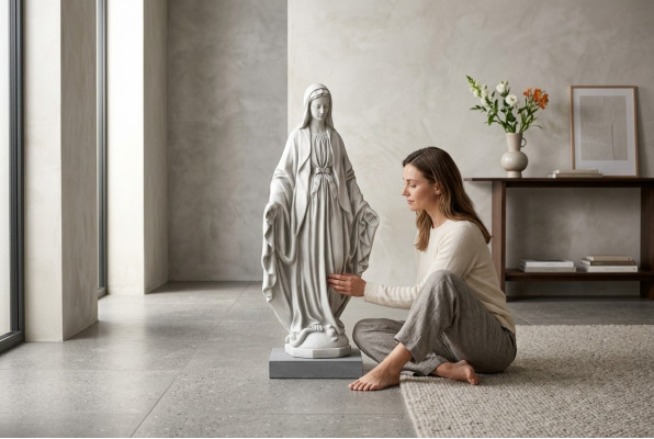 Estatua de Nuestra Señora Jesús María Escultura de tumba Figura sagrada de jardín Decoración 100cm