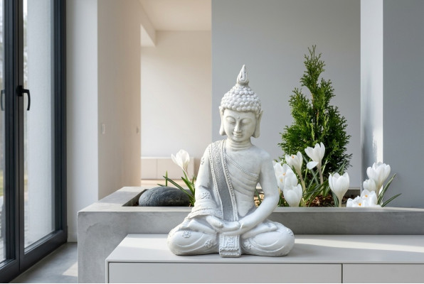 Figura decorativa de Buda en estilo de piedra. Gran escultura para jardín.