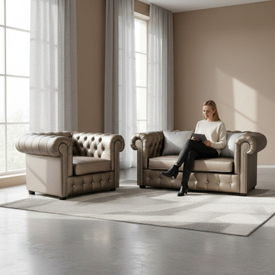 Conjunto de sofá Chesterfield de diseñador Sofá Couch 2+1 tapizado conjunto de asiento dorado