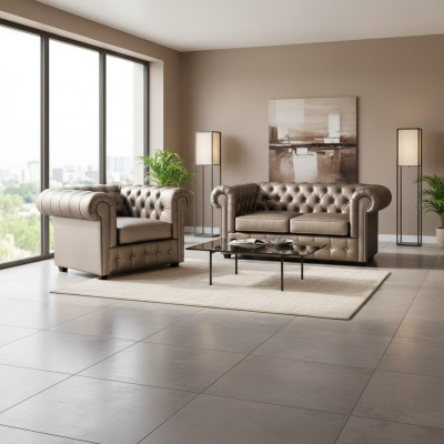Conjunto de sofá Chesterfield de diseñador Sofá Couch 2+1 tapizado conjunto de asiento dorado