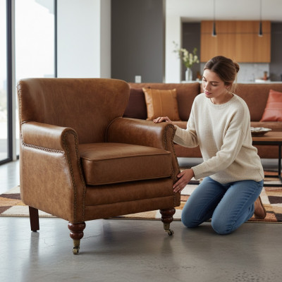 Chesterfield Butaca de orejas Marrón Cuero Conjunto de sofás Sillón Sofá de cuero Nuevo