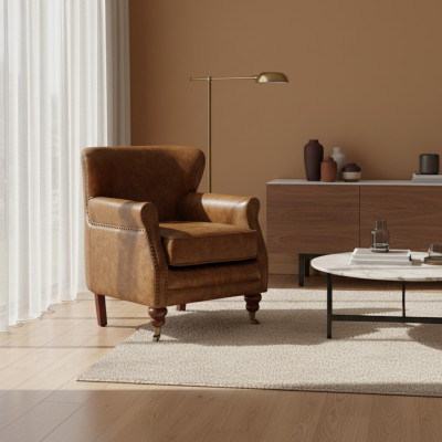 Chesterfield Butaca de orejas Marrón Cuero Conjunto de sofás Sillón Sofá de cuero Nuevo
