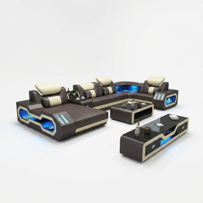 Sofá de esquina de diseñador con iluminación y estación USB de sofá de salón.
