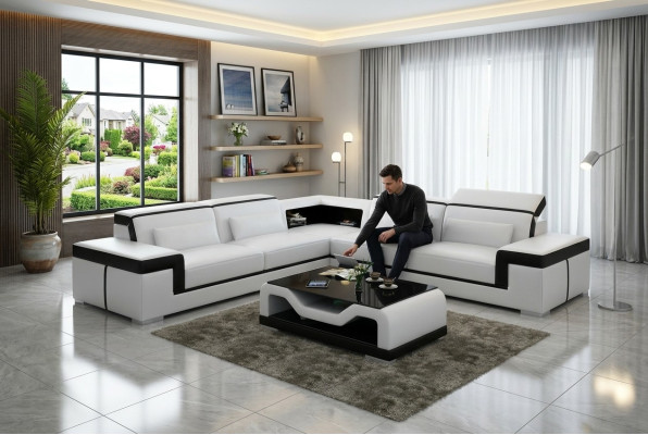 Sofá de cuero Sofá conjunto de sala de estar Sofá de esquina Conjunto de esquina Diseño de sofá moderno G8020B