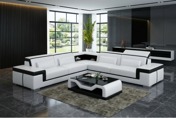 Sofá de cuero Sofá conjunto de sala de estar Sofá de esquina Conjunto de esquina Diseño de sofá moderno G8020B